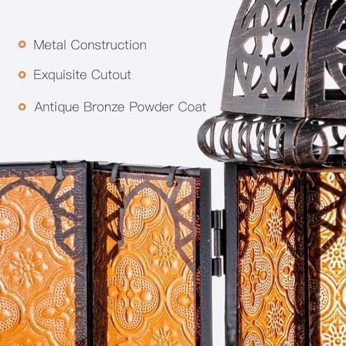 NEEDOMO Set of 2 Moroccan Lanterns Decorative Indoor & Outdoor, Hanging Candle Lantern, 11'' Vintage Candle Holder, Metal Lanterns Decorative, Table, Patio, Porch, Shelf, Gothic Home Decor (Amber) - Image 5