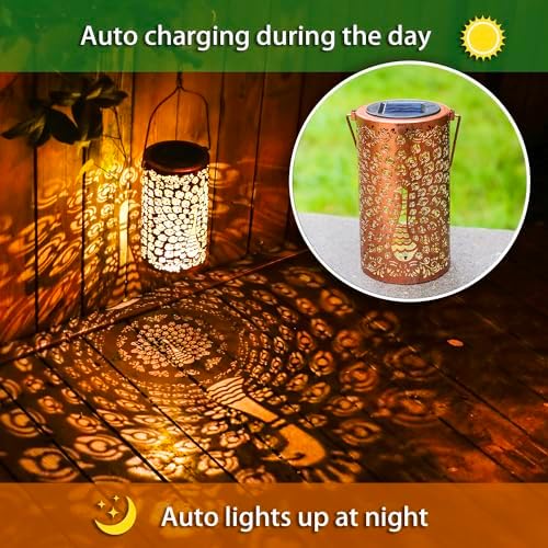 Peacock Solar Lanterns Outdoor Waterproof Hanging Solar Lights Peacock Gifts for Women Men Metal Decorative LED Lanterns for Yard, Patio, Lawn, Tabletop, Pathway, Landscape, Garden Decor - Image 4