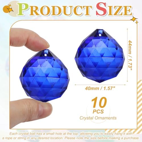 Crystal Ball Prisms, Sun Catcher Hanging Prism Sun Catcher Pendant 44mm / 1.73Inch & 10 Pack & Dark Blue-Fitting for (Outdoor/Indoor/Windows/DIY Decor/Feng Shui/Chandelier) - Image 2