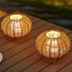 JONATHAN Y Kairi 5.75" Faux Rattan Cordless Lantern, Light Brown, Set of 2 - Image 2