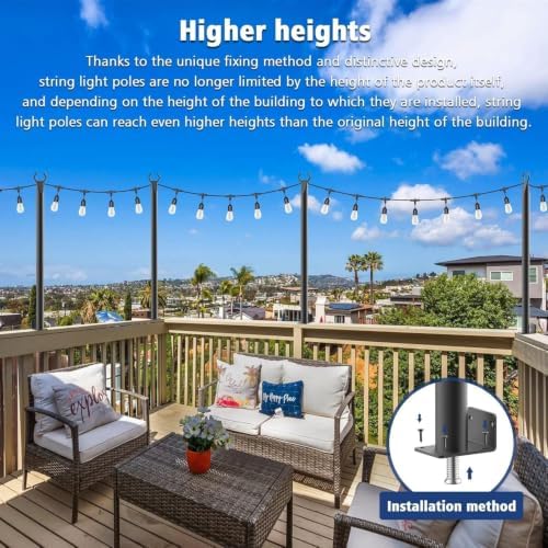 Beizelte 6 Pack 5Ft String Light Poles,Outside String Lights,Outdoor Light Poles,Metal Poles Stand for Patio,Backyard,Deck - Image 6