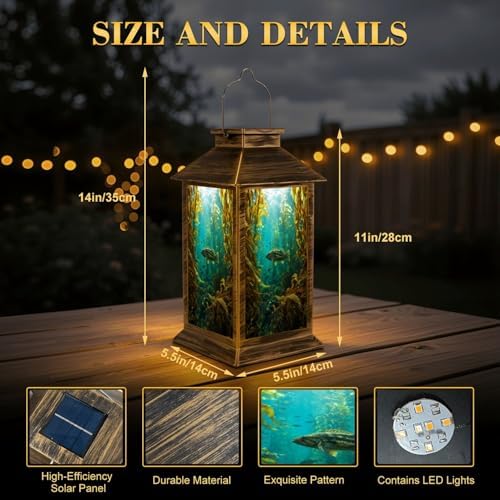Solar Lantern Outdoor Waterproof Kelp Forest Sea Garden Decor LED Hanging Solar Lights Tabletop Lamp Gifts for Women Mom Outside Yard Patio Porch - Image 2