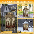 Solar Lantern Outdoor Garden Hanging Lantern Majestic Stag Antlers Rose Garden Misty Forest Waterproof Solar Powered Lighting Outside Table Lamp for Patio Deck Yard Camping - Image 3