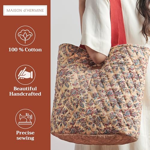 Maison d' Hermine Shopping Bags Cotton Quilted Tote Bag with Zipper Pockets - Image 4