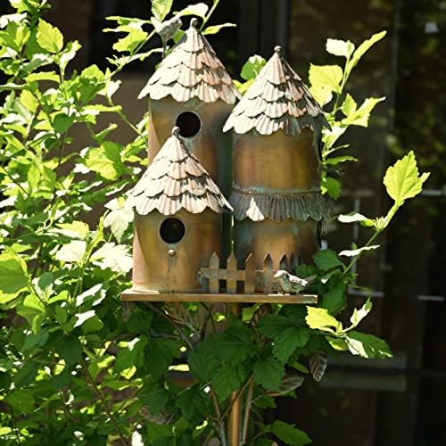 Large Copper Colored Multi-Birdhouse Stakes, Room for 4 Bird Families in Each ASIN: B09QHC67VL (Cylinders with Fence) - Image 4