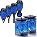 Solar Lights Outdoor Waterproof Blue, Upgraded Solar Torch Lights with Flickering Flame, Mini Solar Outdoor Garden Lights Tiki Torches for Outside Patio Yard Pathway Christmas Decor by AOUNQ