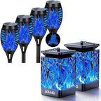 Solar Lights Outdoor Waterproof Blue, Upgraded Solar Torch Lights with Flickering Flame, Mini Solar Outdoor Garden Lights Tiki Torches for Outside Patio Yard Pathway Christmas Decor by AOUNQ