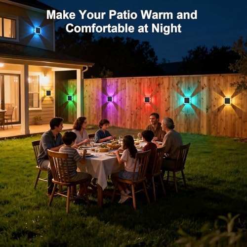 AUDLES Solar Lights Outdoor Waterproof, 4-Sided Glow Solar Wall Lights, Warm White & RGB 8 Modes Color Changing Solar Fence Lights for Doorway Patio Deck Backyard-8 Pack - Image 4
