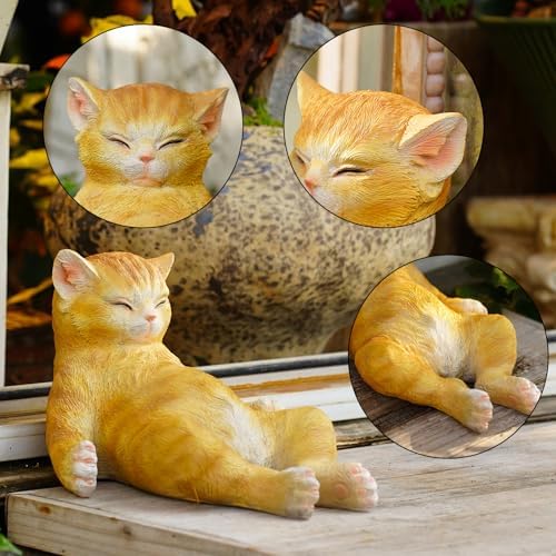 Sleeping Orange Cat Statue Outdoor Garden Decor, Realistic Resin Garden Cat Figurine, Indoor/Outdoor Decor, Heartwarming Memorial Gift for Cat Lovers, Lifelike Feline Sculpture for Patio & Yard - Image 6