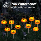 BRIGHTDECK Halloween Pumpkin Stake Lights, Set of 10 Solar Pumpkin Lights, Waterproof Halloween Decorations for Outdoor Garden and Yard (Hat Pumpkin) - Image 6