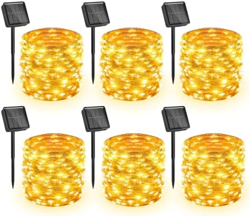 Solar String Lights, 6 Packs Total 198Ft 600 LED Fairy Lights Warm White by Minetom