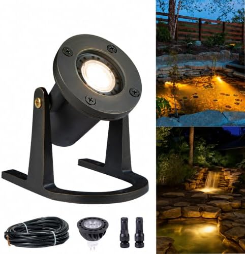 Gardenreet Submersible Pond Light - 12V IP68 Waterproof Underwater Light, Solid Brass Housing with 2700K Warm White MR16 Bulb, for Pool Fountain Landscape Outdoor Water Features(1 Pack) by Gardenreet