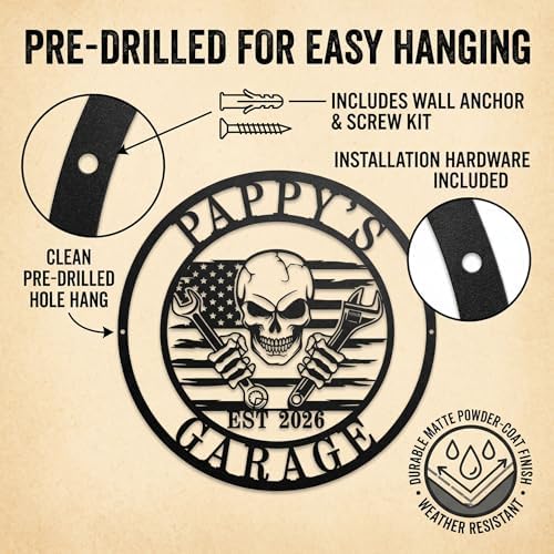 Personalized Garage Metal Sign - Custom Workshop Wall Decor for Dad, Grandpa - Vintage Man Cave Name Plate - Outdoor Metal Wall Art - Unique Birthday & Father's Gifts for Him, Papa - Image 4