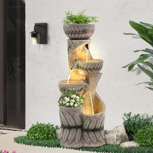 36" H Garden Water Fountains Outdoor, Waterfall Fountain with Lights by Dephet