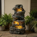 35" 6 Tier Water Fountain Garden Decor with LED Lights and Cascading Rock by Japovker