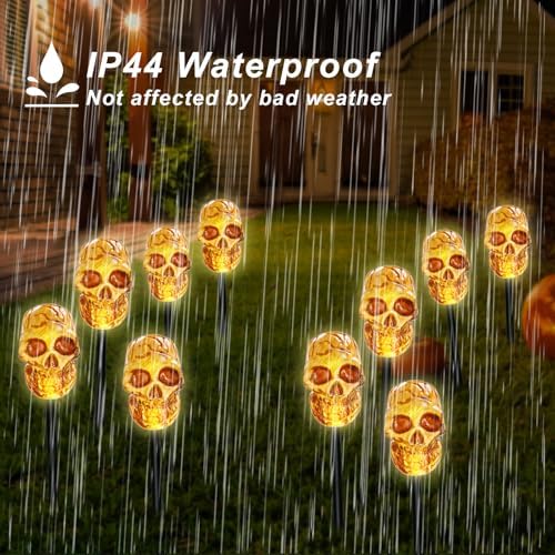 BRIGHTDECK Halloween Solar Pathway Lights Outdoor, LED Decor, Light Up Solar Stake Lights for Holiday, Halloween, Walkway, Sidewalk (Skull, 10-Pack) - Image 6