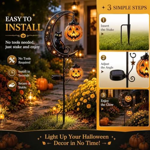 Halloween Moon Cat Solar Stake Light Pumpkin Lantern Outdoor Garden Ornamen - Image 6