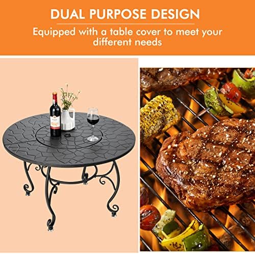 Giantex 4-in-1 Fire Pit Table, 36" Outdoor Metal Round Dining Table - Image 5
