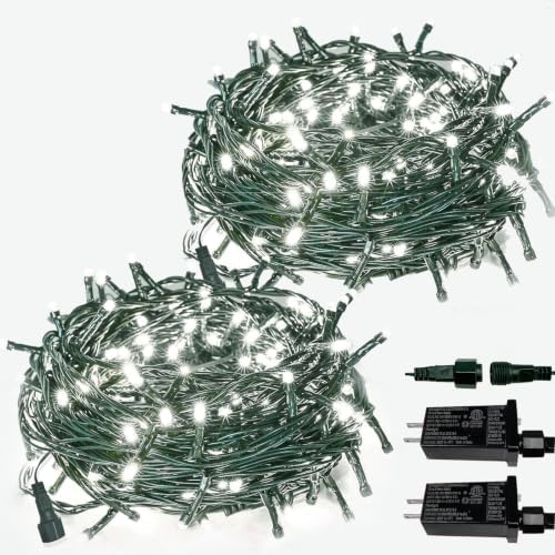 2 Pack Extendable Christmas String Lights Indoor Outdoor 200 LED Cool White by Halloween