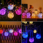 Solar Hanging Mason Jar Lights - Cracked Glass 30 LED Fairy Firefly Lantern String Lights, Outdoor Waterproof Patio Porch Garden Yard Balcony Lawn Wall Lighting Decor - Image 5