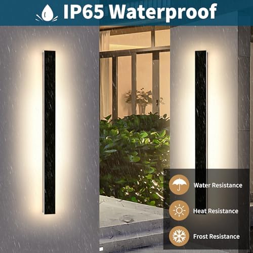 2 Pack 57inch Modern Outdoor Wall Lights, Long Strip Exterior LED Wall Sconce, 3000K Warm White, IP65 Waterproof, 50W, Black Outside Lighting Fixture for Porch, Garden, Fence, Balcony - Image 5