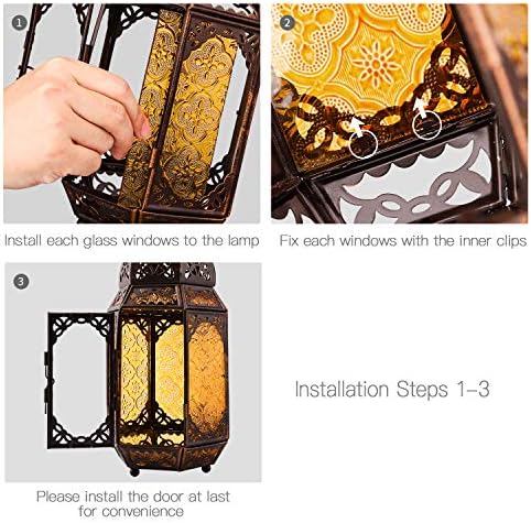 Lewondr Ramadan Lantern Decorations, Glass Moroccan Bookshelf Lantern, Gold - Image 5