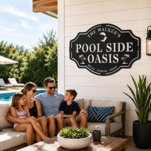 Personalized Swimming Pool Metal Sign, Custom Family Poolside Oasis Sign, Custom Pool Sign, Patio Decor, Backyard Decor - Image 3