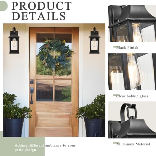 Outdoor Sconce Lights，Black 13 inch Outdoor Wall sconces，Aluminum & Tempered Glass Exterior Sconce，Waterproof Rustproof Porch Lighting for Front Door，Garage，Patio - Image 6