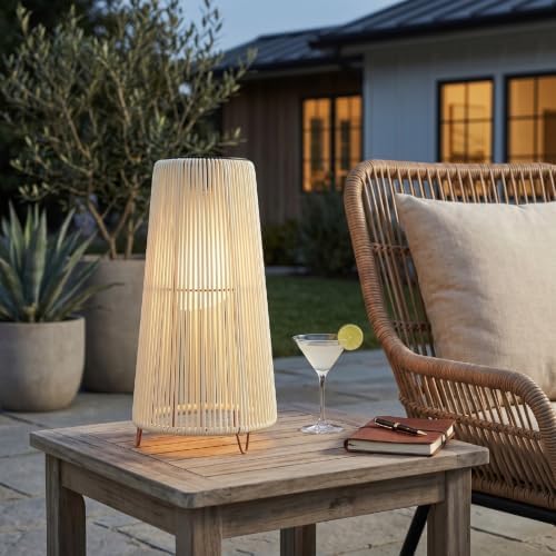 Luocute Solar Lantern Outdoor, IP44 Rainproof Rattan Decorative Light with Vintage Style for Garden Patio Yard, Grandma Hanging Solar Lights Outdoor Handwoven Rattan Garden Decor (Trapezoid White) - Image 2