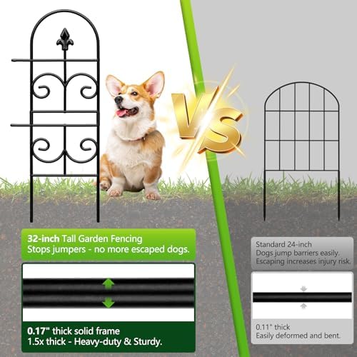 32in(H) x 10ft (L) Tall Decorative Metal Garden Fence Panels - 9 Pack Rustproof No Dig Fence Animal Barrier for Dogs, Outdoor Yard Fencing for Patio Flower Bed Garden & Landscape Border - Image 3