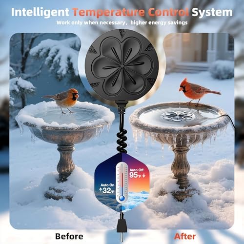 Bird Bath Heater for Outdoors in Winter, 110W Birdbath Water Heater Full-Covered Aluminum, Bird Bath Deicer Pond Deicer with Thermostatically Control, Chicken Water Heater, 4.92 Ft Power Cord (Black) - Image 4