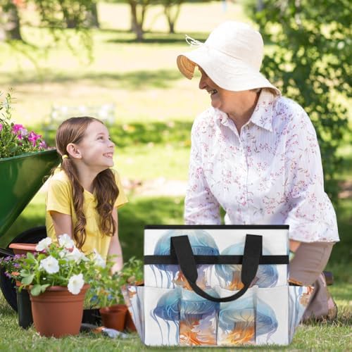 Jellyfish Garden Tool Bag Organizer Heavy Duty Animal Marine Life Gardening Tote Bag with 10 Pockets for Women Men Gardening Gifts - Image 6