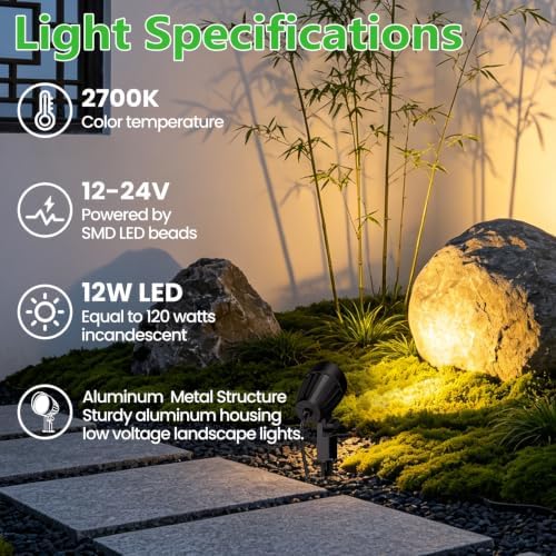 CLY All-in-One LED Low Voltage Landscape Lighting Kit 12W Pathway Lights 4P - Image 2