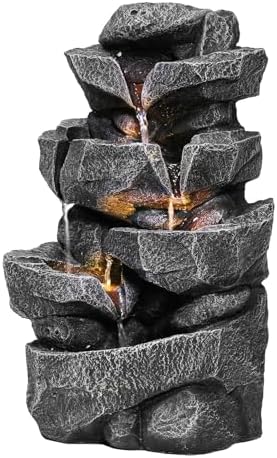 Cascading Rock Water Fountain with LED Lights for Outdoors, Garden Waterfall Fountain Decor - Patio, Backyard, Porch Resin Water Feature with Soothing Sounds for Home Art Decor (B) by UDIYO