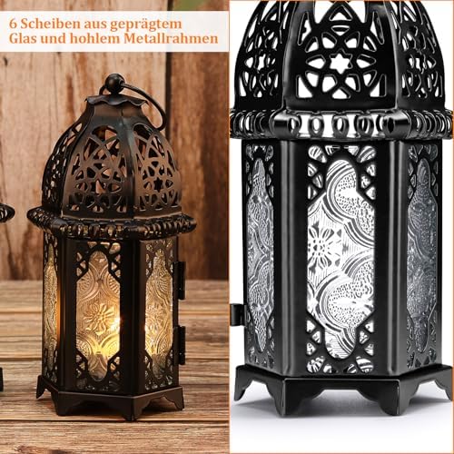 IMAGE Metal Candle Lanterns 6.7" H Hanging Lanterns Moroccan Birdcage Holders with Glass Creative Wedding Home Tabletop Decoration, Black (4) - Image 4