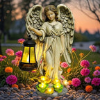 NBQQ Solar Resin Angel Statue with Lantern and Succulent LED Lights by NBQQ