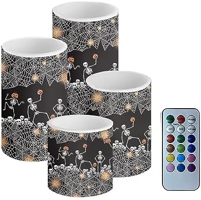 GLENLCWE Dance Skeleton Cobweb Flameless Flickering LED Candles with Timer,Remote Battery Operated Wax Candles Halloween Candles Set of 4 for Home Party Decors by GLENLCWE