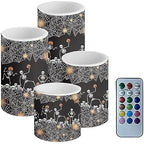 GLENLCWE Dance Skeleton Cobweb Flameless Flickering LED Candles with Timer,Remote Battery Operated Wax Candles Halloween Candles Set of 4 for Home Party Decors by GLENLCWE