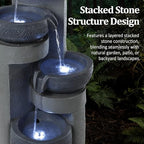 19.7" Tall Outdoor Water Fountain, 5 Tier Cascading Bowls and Stacked Water Fountain with LED Lights, for Yard Décor, Backyard, Patio and Deck (31.5'') - Image 2