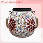 Mosaic Solar Lights Outdoor Waterproof, Hanging Solar Lantern with Stained Glass Design, Maple Leaf Pattern Tabletop Lights, No Wiring, Auto On Off, 4.33 x 4.33 in, 11 x 11 cm for Patio, Garden - Image 2