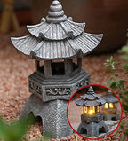 Pagoda Asian Decor Garden Statue with Solar Garden Light - Imitation Stone Pagoda Lantern Outdoor Zen Figurine, Resin (Color : Gray, Size : 5.5" x 5.5" x 10.2") - Image 4