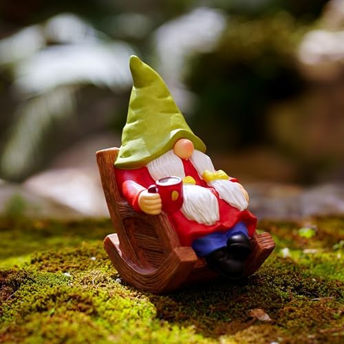 Solar Powered Relax Garden Gnome Statue, Rocking Chair Gnome 6.5“ with Glowing LED Nose & Coffee Cup, Hand Painted Resin Outdoor Indoor Decor Ornament for Patio Lawn Yard Home, Calming Novelty Gift - Image 7