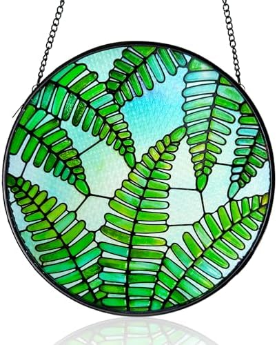 Plant Suncatcher Glass, Stained Glass Suncatcher Plant Window Hanging, Unique Nature Lover Gifts Leaf (Fern) by StainedGlassArtware
