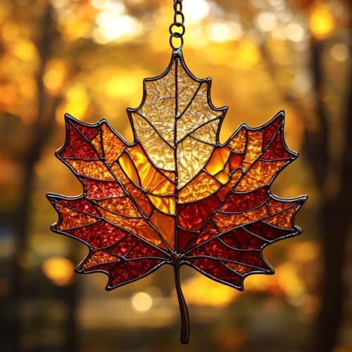 Autumn Fall Maple Leaf Mosaic Acrylic Suncatcher by AVAGAN