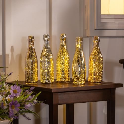 Evergreen Garden Glass Bottles for Bottle Tree, Wine Bottles for Decorativation Indoor Outdoor Wedding Christmas Party Decor (Mercury Glass, Set of 10) - Image 5