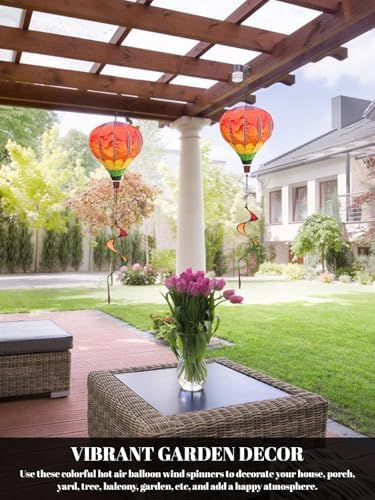 2PCS Giant Rainbow Hot Air Balloon Wind Spinners 14" W x 59" H Large Multicolor Whirligig Wind Spinner Hanging Ornaments for Yard Garden Lawn Outdoor Decorations (Multicolor-2) - Image 6
