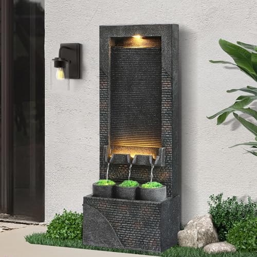 40" H Water Fountains Outdoor, Garden Waterfall Fountain with Lights by Dephet