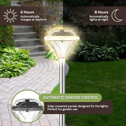 24-Pack LED Solar Outdoor Waterproof Garden Lights - Cold White Solar Pathway - Yard, Driveway, or Landscape Lighting by Pure Garden (Silver) - Image 3