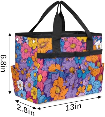 Garden Tool Bag Organizer Garden Tote Bag with Pockets Rainbow Flowers Tool Storage Organizer Gardening Tool Kit Holder 13" x 6.8" x 2.8" - Image 3