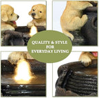 LuxenHome 16 Inch Puppies Resin Outdoor Water Fountain with LED Lights - Image 3